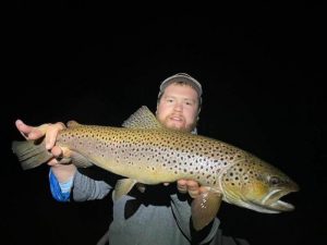 Night time mousing for brown trout- Northern Rivers Outfitters. Baldwin Mi fly fishing guide